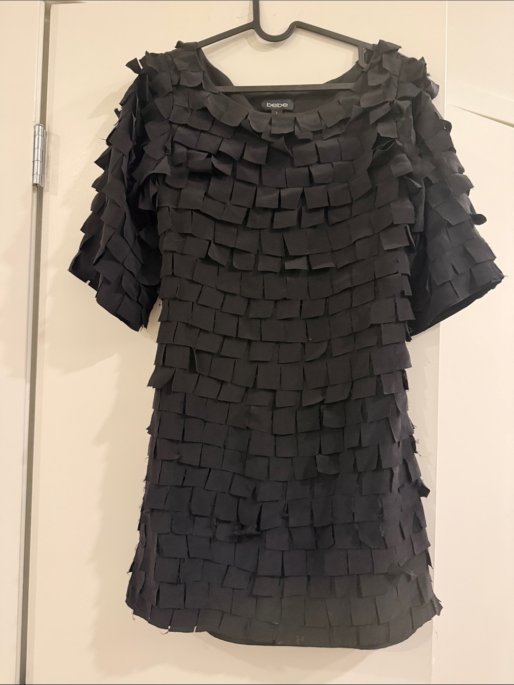 bebe Black Tiered Square-Trim Mini Dress